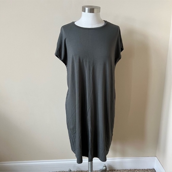 Eileen Fisher viscose elastane stretch short sleeve t-shirt dress 494 - Picture 2 of 8